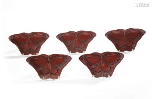 Five lacquered butterfly-shaped dishes