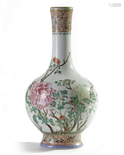 A Chinese famille rose 'peony' bottle vase