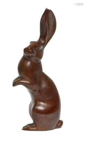 A brown bronze figure of a rabbit