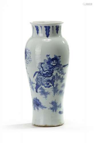 A Chinese blue and white 'Zhong Kui' slender vase