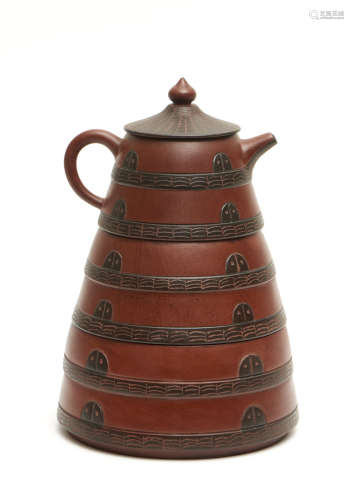 A Chinese yixing three-tiered tapering teapot and cover