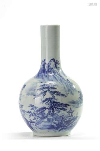 A Chinese underglaze blue and copper red bottle vase