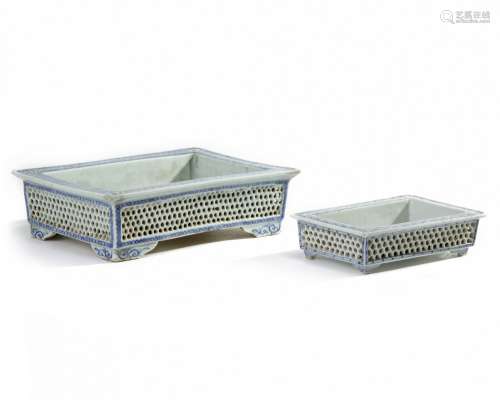 Two Chinese blue and white rectangular jardinieres