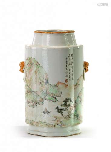 A Chinese famille rose 'birds and flowers' quatrefoil vase