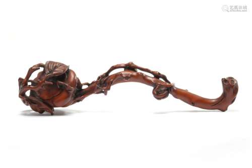 A Chinese carved boxwood 'persimmon' ruyi sceptre