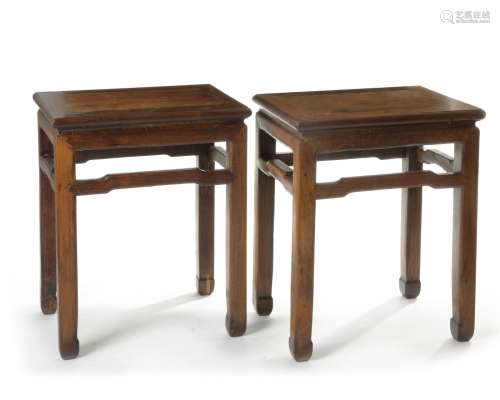 A pair of Chinese hongmu rectangular stools