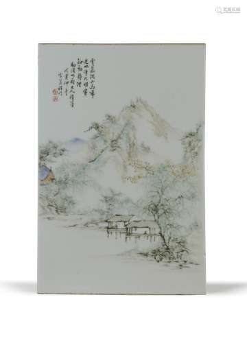 A Chinese Qianjiang-style landscape porcelain plaque