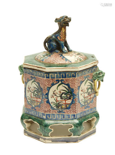 An octogonal Kutani-ware incense burner (koro)