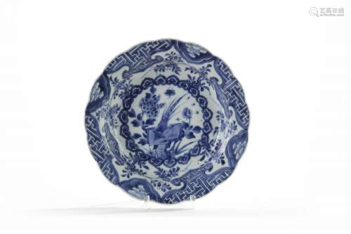 A Chinese blue and white 'pheasant' soup plate
