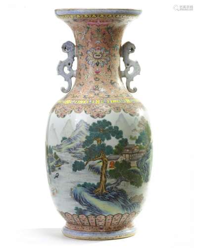 A large Chinese famille rose baluster vase