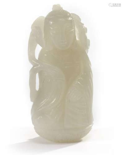 A Chinese white jade carving of a Bodhisattva