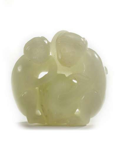 A Chinese white jade 'monkey and peach' group