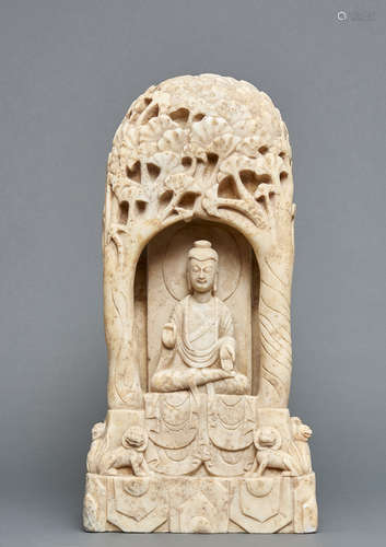 A Chinese Qi-dynasty style white marble sculpture