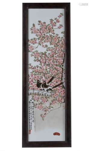 A Chinese famille rose 'magpie and prunus' plaque