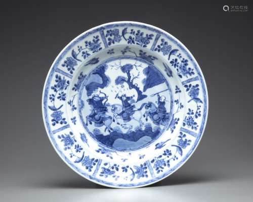 A large  Chinese blue and white 'warriors' charger