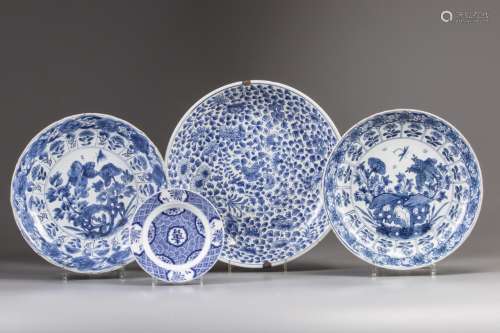 Four Chinese blue and white plates