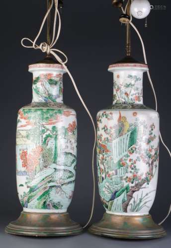 Pair of Chinese Famille Rose Porcelain Vases Lamps