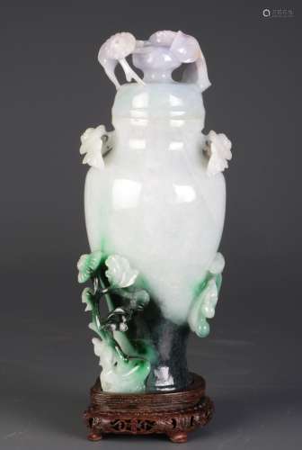 Chinese Republican Carved Three Color Jadeite Vase
