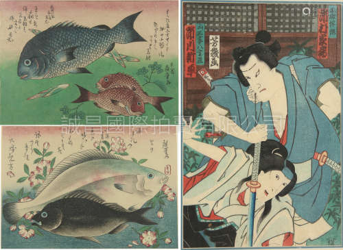日本十九世紀版畫連框三件