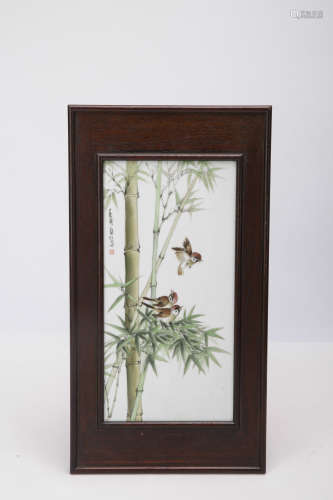 A Chinese Porcelain Plaque with Rosewood  Frame