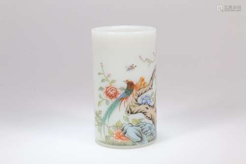 A Chinese Famille-Rose Glass Brush Pot