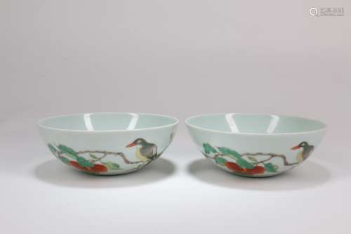 Pair of Chinese Famille-Rose Porcelain Bowls