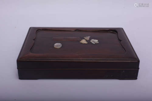 A Chinese Rosewood Box with Brush and Ink Stone