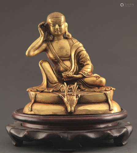 A BRONZE VENERABLE MILAREPA STATUE