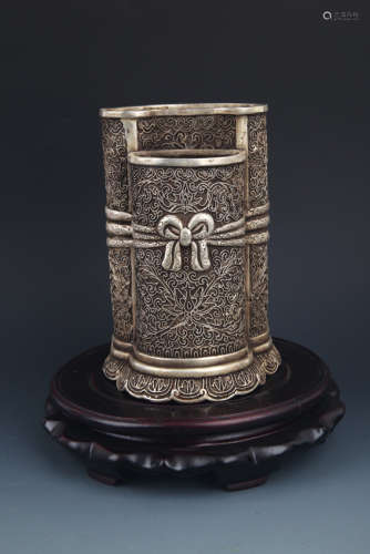A SILVER PLATED BRONZE BRUSH HOLDER