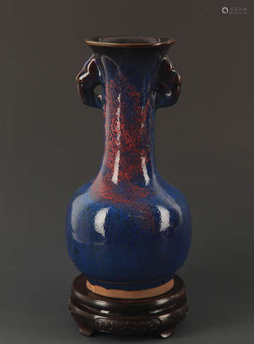 A JUN PORCELAIN DRAGON EAR BOTTLE