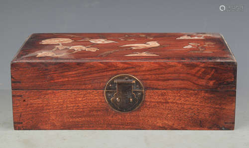 A FINE HUA LI MU EMBEDDED JEWELRY BOX