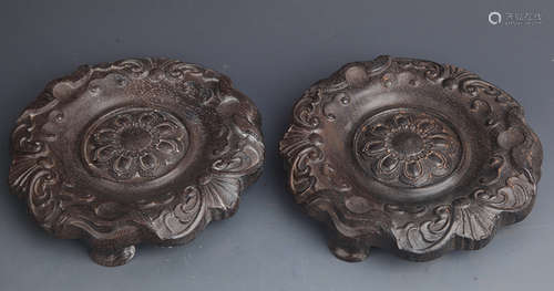 PAIR OF SANDALWOOD CARVED BASE