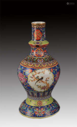 ENAMEL COLOR FLOWER AND BIRD PORCELAIN VASE