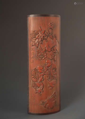 A BAMBOO MADE BOY CARVING ARM REST