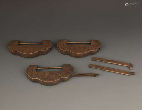 GROUP OF THREE OLD CHINESE LOCK WITH KEY