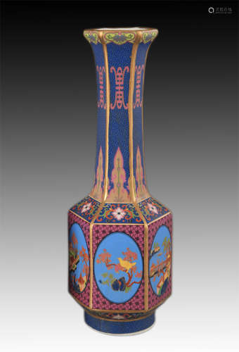 FAIENCE COLOR LONG NECK SIX SIDE PORCELAIN VASE