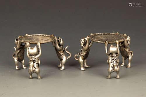 PAIR OF THREE DOG SILVER PLATED STAND