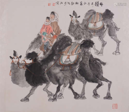 胡  勃（b.1943）  塞外风情 设色纸本  镜框   2002年作