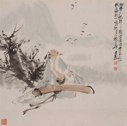 王涛（b.1943）  抚琴图 设色纸本  软片　2005年作