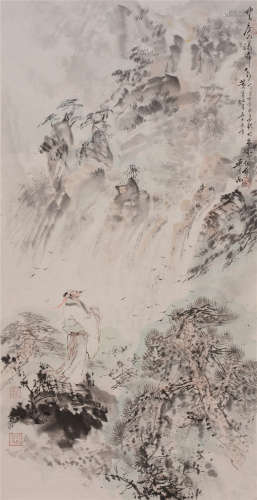 吴泽浩（b.1943）  望庐山瀑布 设色纸本  镜片　2014年作