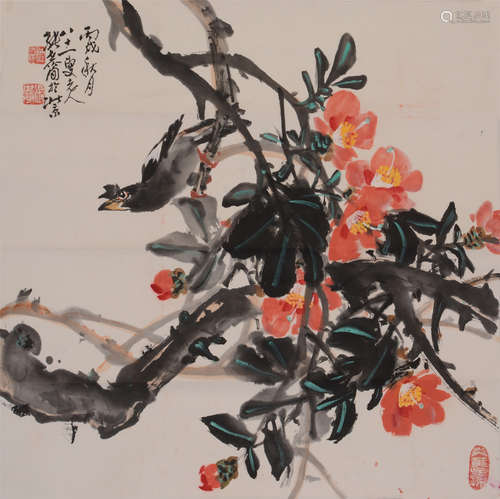 张世简（1926－2009）  花  鸟 设色纸本  镜片　2006年作