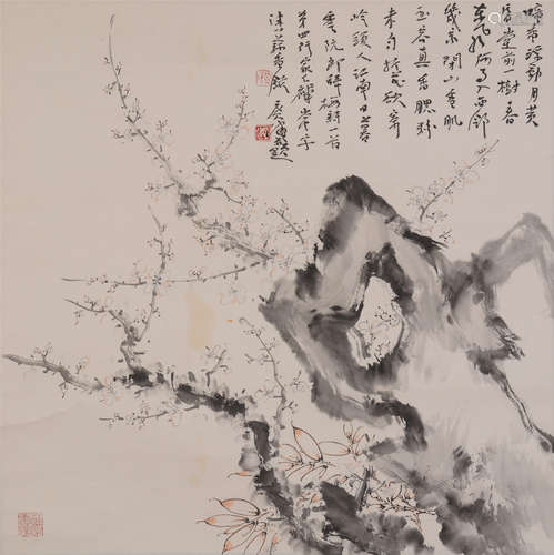 贾广健（b.1964）  梅石图 设色纸本  镜片