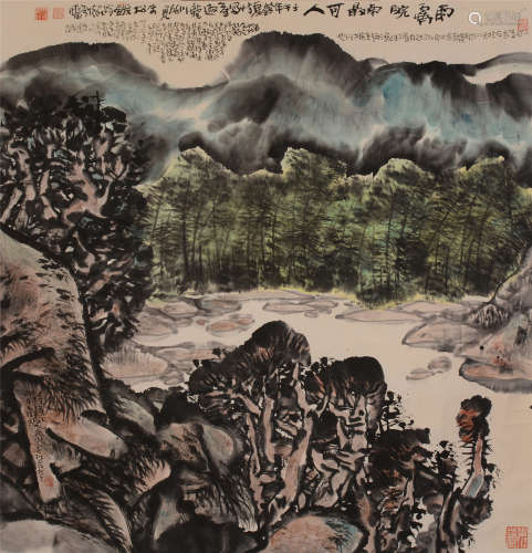 朱松发（b.1942）  雨霁皖南最可人设色纸本  镜片  2002年作　