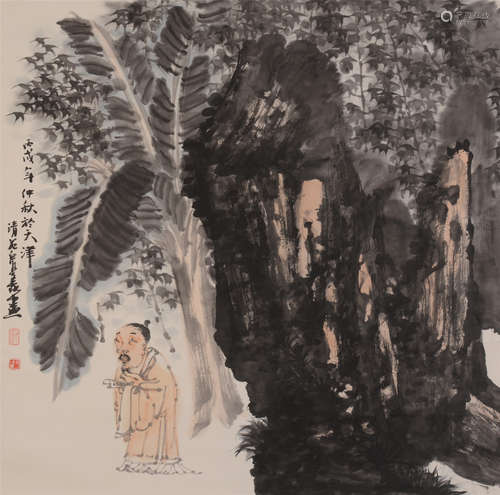 刘泉义（b.1965）  蕉荫读书图设色纸本  镜片  2006年作