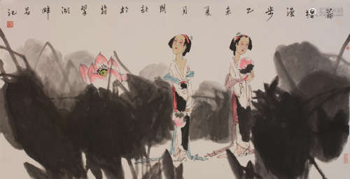 杨国新（b.1956）  荷塘漫步设色纸本  软片　2015年作
