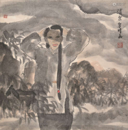 田黎明（b.1955）  清泉设色纸本  镜片　
