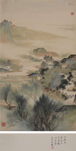 王石岑（1914－1996）  山村新貌纸本  镜片