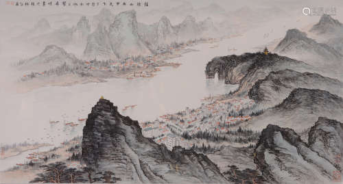 裴希明（b.1963）  桂林山水甲天下设色纸本  镜框　2017年作