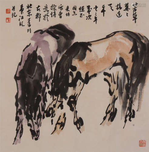 韦江凡（b.1922）  双骏图设色纸本  软片　