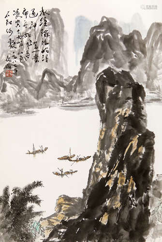 王学仲 （1925-2013） 驰骋江上 设色纸本 立轴 1987年 作